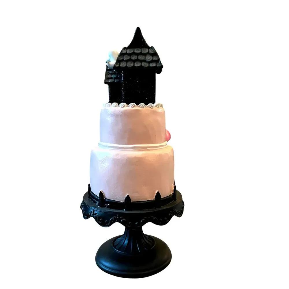 Viral Pink & Black Halloween Haunted House Faux Cake 22in Glitter Ghosts NEW